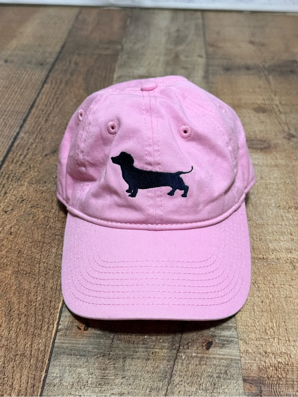 Seaside brand Women’s “bud” dachshund Cotton Baseball Hat NWT OSFM  Pink/Navy